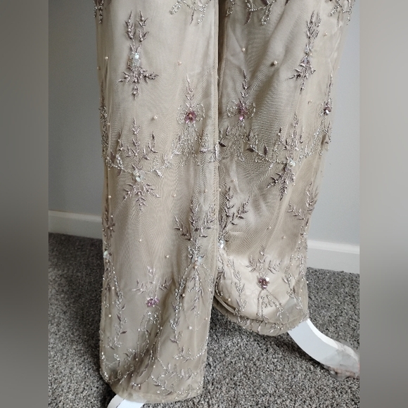 Vie By Victoria Royal By Mary Bay Silk Beaded Tulle Pants Gold Beaded Size 4 - Picture 4 of 15